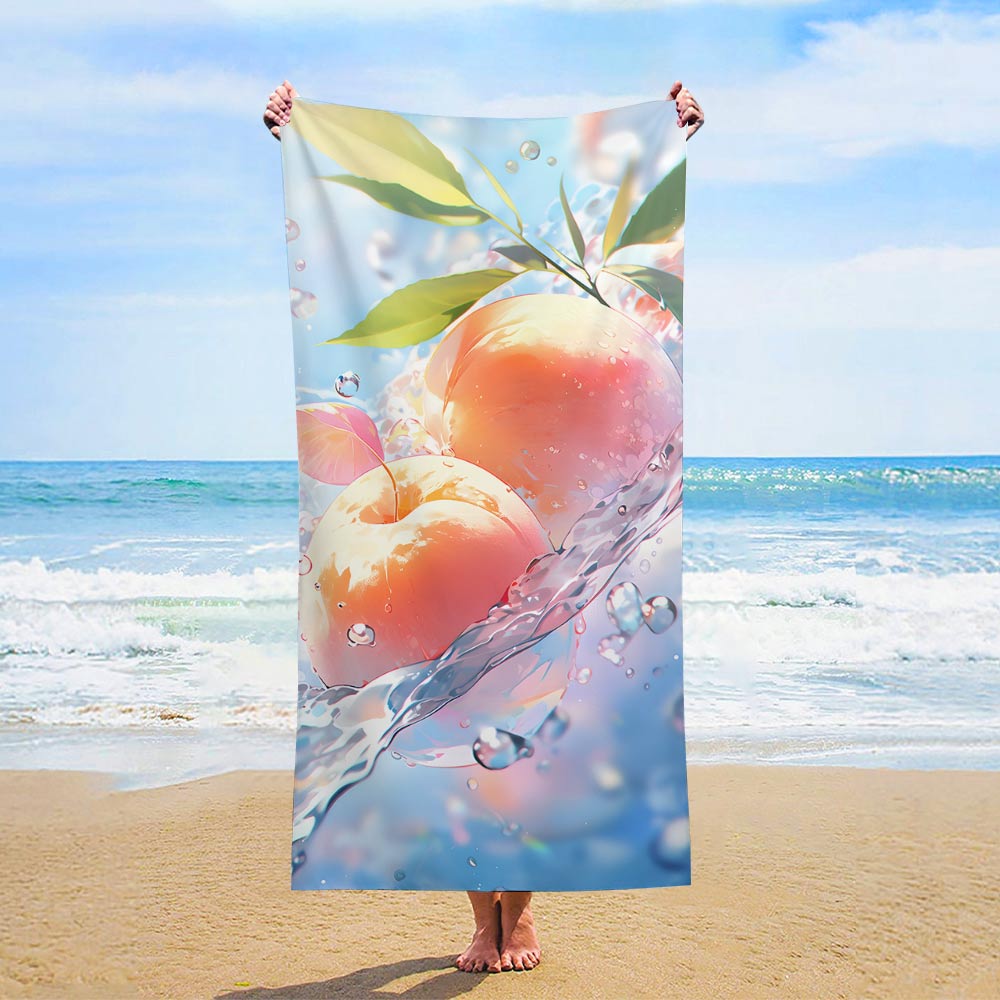 Plus Size Microfiber Beach Towel featuring a peach design, oversized 63"x32", sand-free, ideal for travel and beach use.