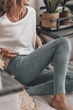 Dark Grey Vintage Wash Ribbed Leggings - Classyfashion24.com