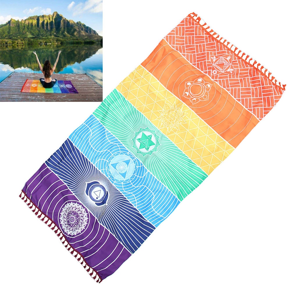 Polyester Bohemia Wall Hanging India Mandala Blanket 7Chakra Colored Tapestry Rainbow Stripes Beach Yoga Mat