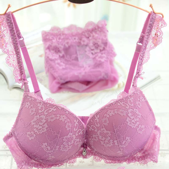 Sexy Push up Bra And Panty Sets Bow Comfortable Deep V Lingerie