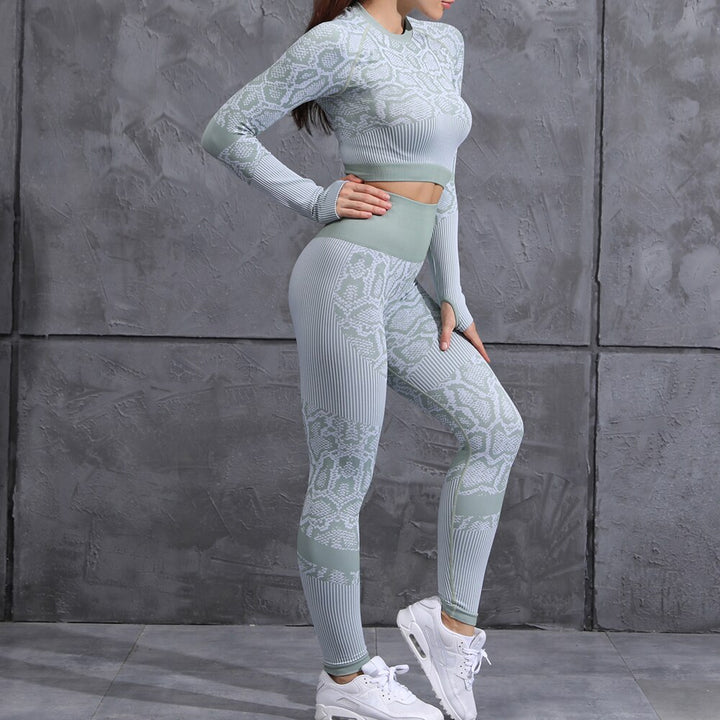 Seamless Yoga Suit women Crop Top leggings Leopard Print