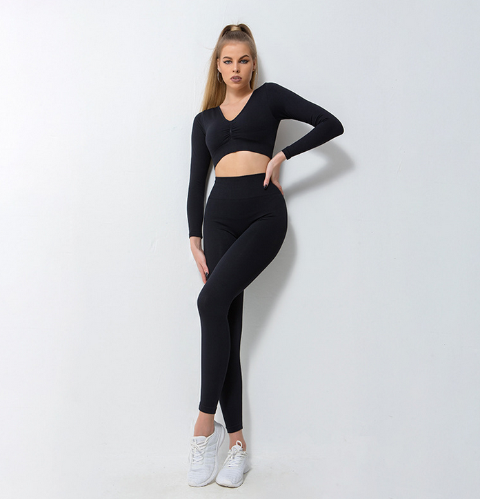 Two-piece long-sleeved trousers winter workout knitted quick-drying sportswear