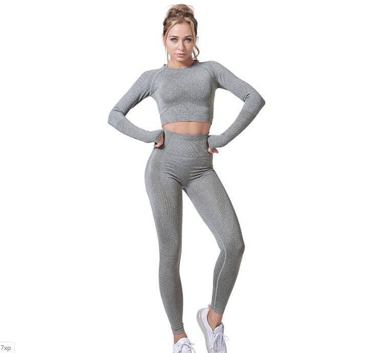 Women Vital Seamless Yoga Set Gym Leggings+Cropped